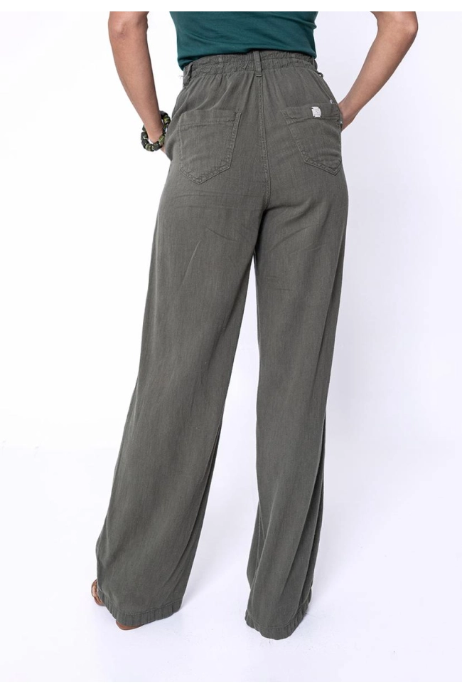 Produto Calça Geração Moderna Wide Leg Linho Feminina Verde Militar 