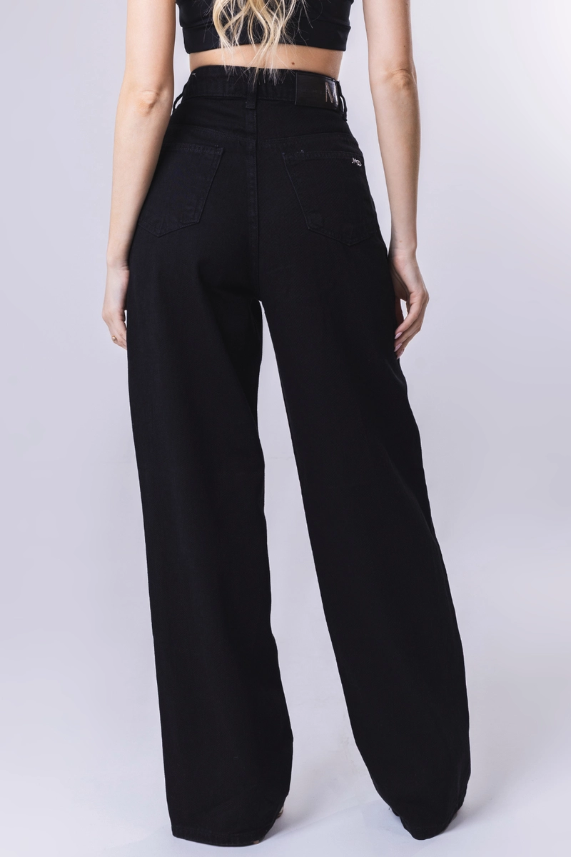Produto Calça Max Denim Jeans Wide Leg Feminina Preta 