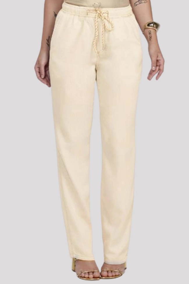 Produto Calça Max Denim Reta Com Cordão Feminina Linho