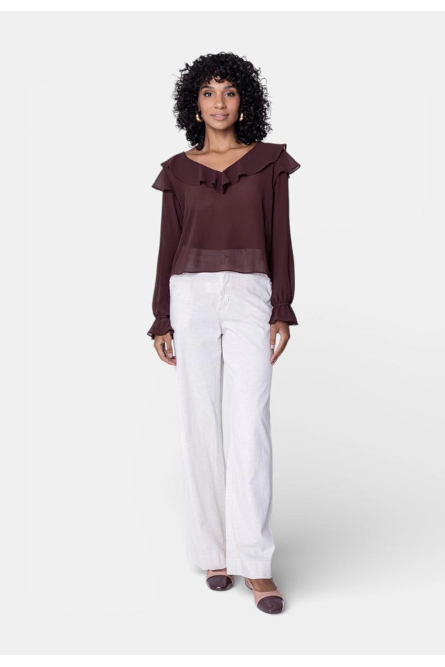 Produto Calça Pitt Alfaiataria Wide Leg Feminina Linho 