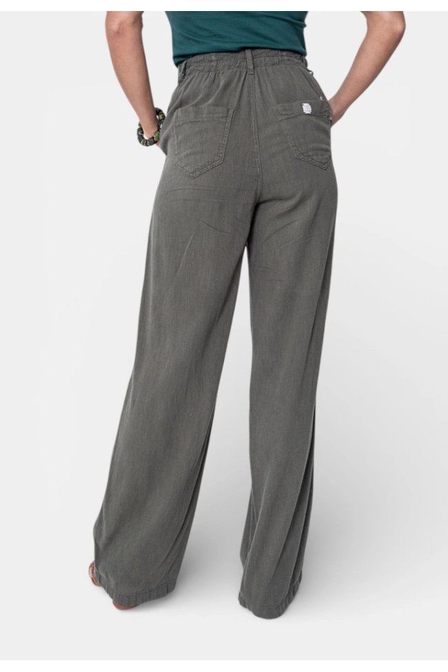 Produto Calça Geração Moderna Wide Leg Linho Feminina Verde Militar 