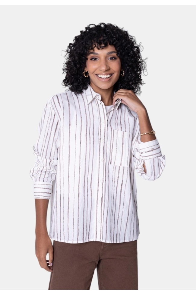 Produto Camisa Calvin Klein Manga Longa Listrada Feminina 