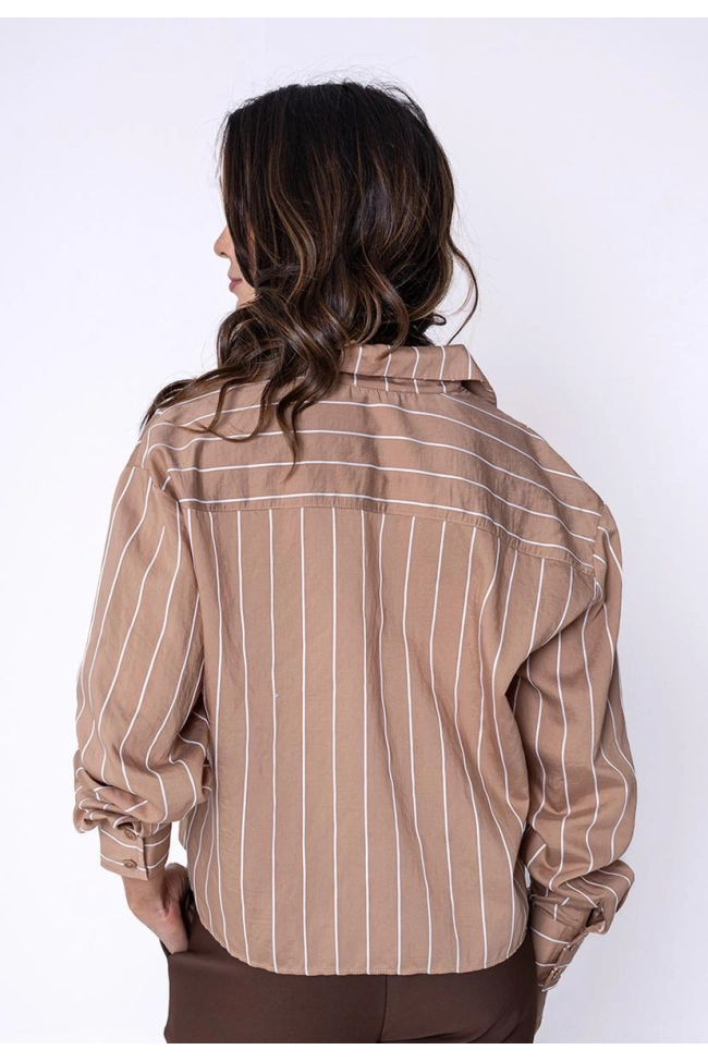 Produto Camisa Coqueta Manga Longa Listrada Feminina Mocha
