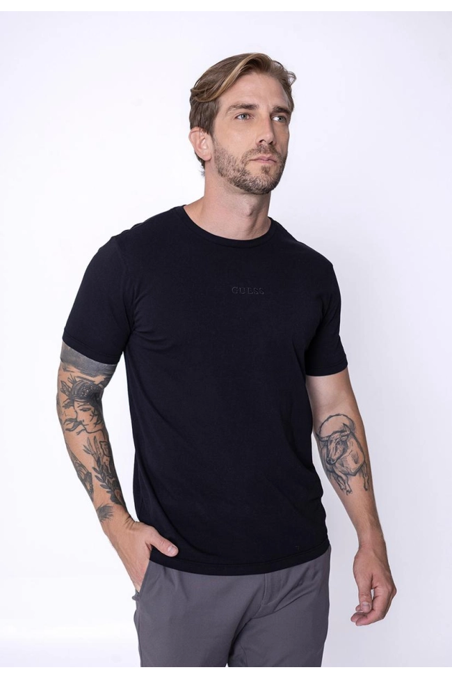 Produto Camiseta Guess Manga Curta Bordada Masculina Preta 