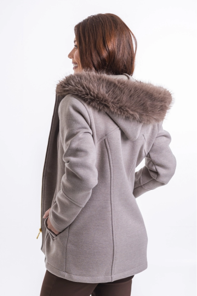 Produto Casaco Julias Closet Capuz Pele Feminino Bege Mescla