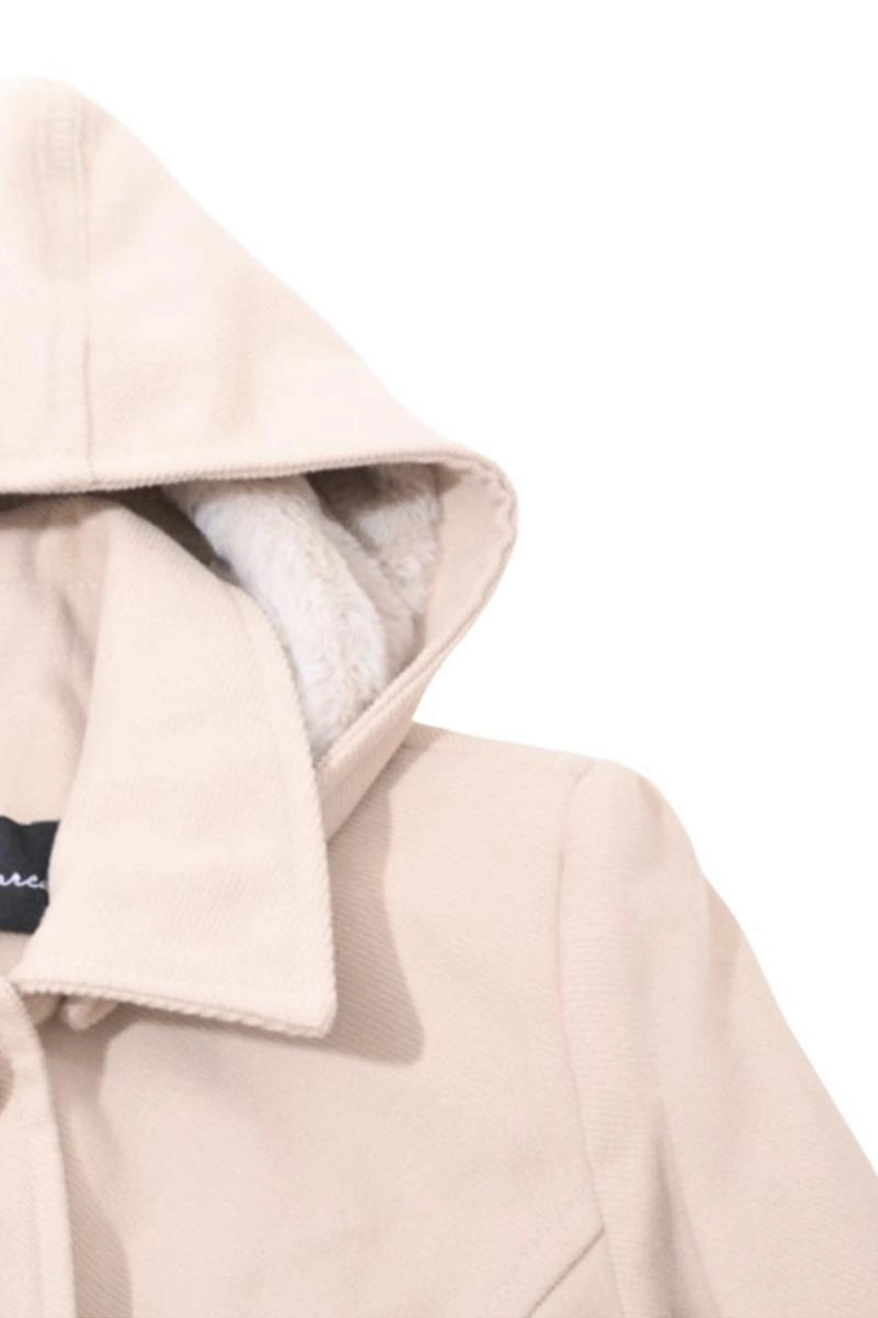 Casaco La Marca Lã Batida Com Capuz Feminino Bege Produto Casaco La Marca Lã Batida Com Capuz Feminino Bege