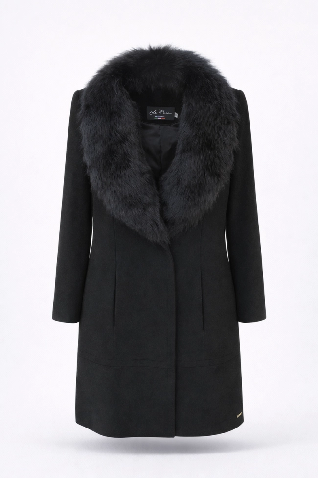 Casaco La Marca Lã Pele Longo Feminino Preto Produto Casaco La Marca Lã Pele Longo Feminino Preto