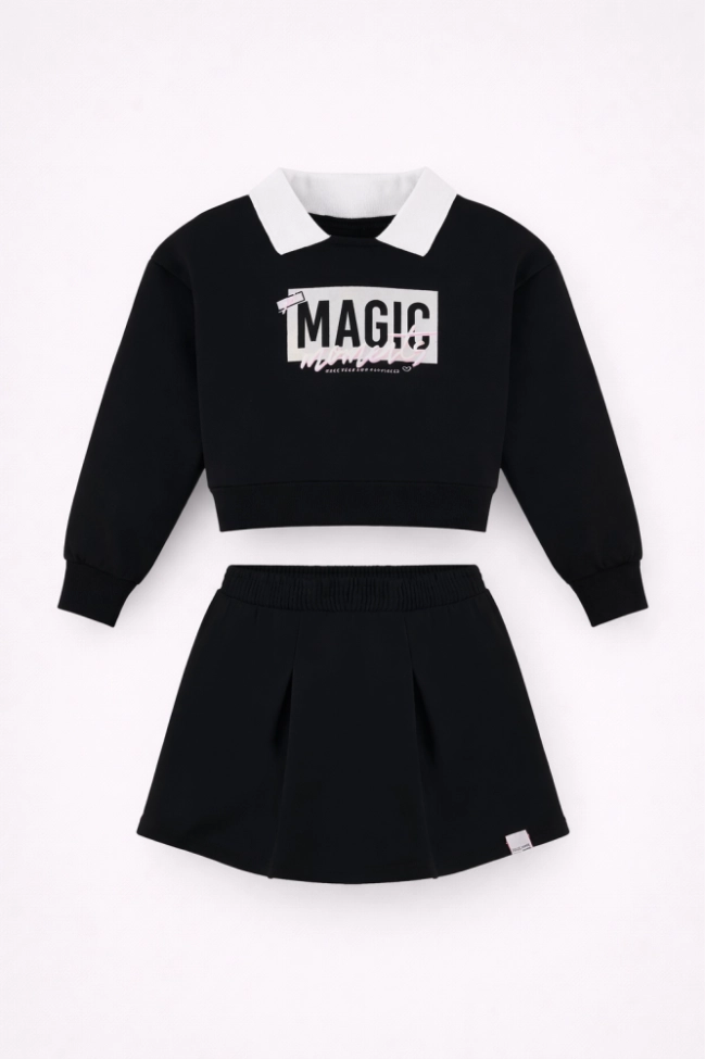 Conjunto Malwee Manga Longa Gola Saia Infantil Feminino Preto e Branco Produto Conjunto Malwee Manga Longa Gola Saia Infantil Feminino Preto e Branco