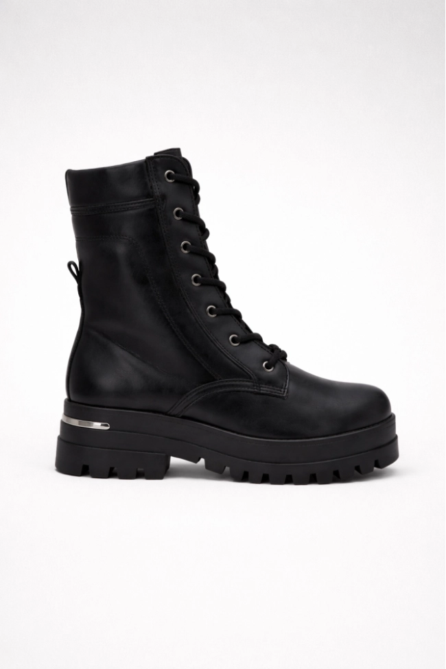 Produto Coturno Via Marte Flatform Tratorado Metal Feminino Preto