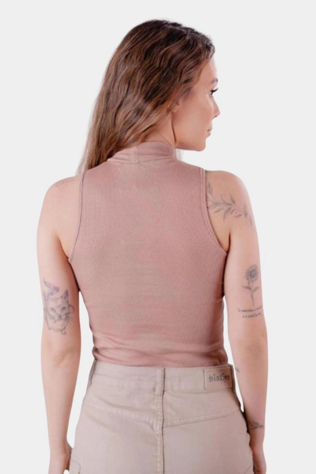 Produto Cropped Crocker Canelado Feminino Kaqui