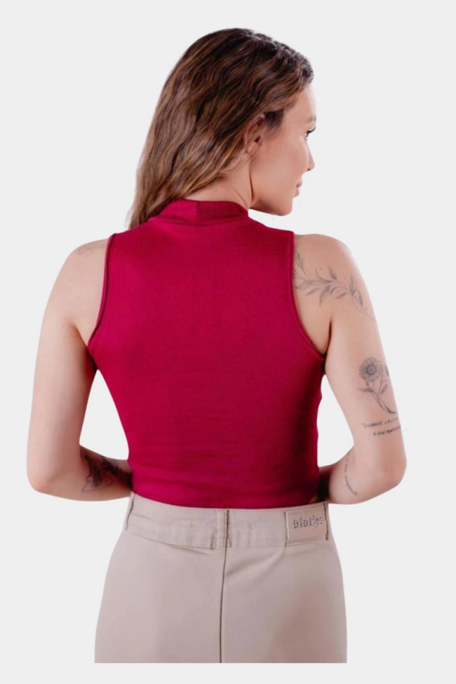 Produto Cropped Crocker Canelado Feminino Marsala