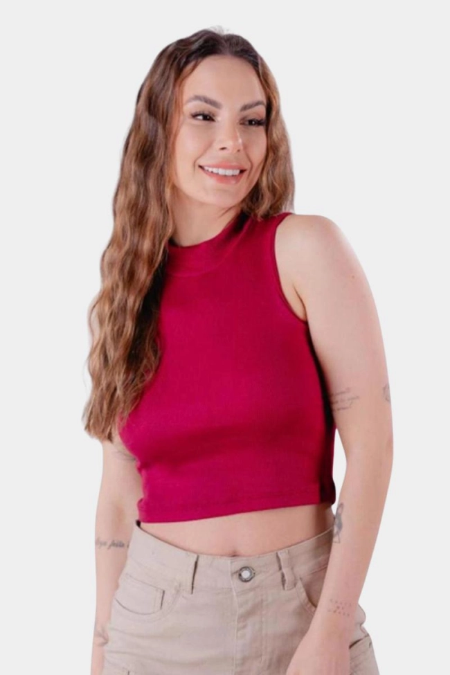 Produto Cropped Crocker Canelado Feminino Marsala