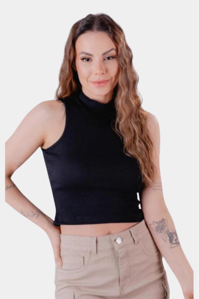 Produto Cropped Crocker Canelado Feminino Preto