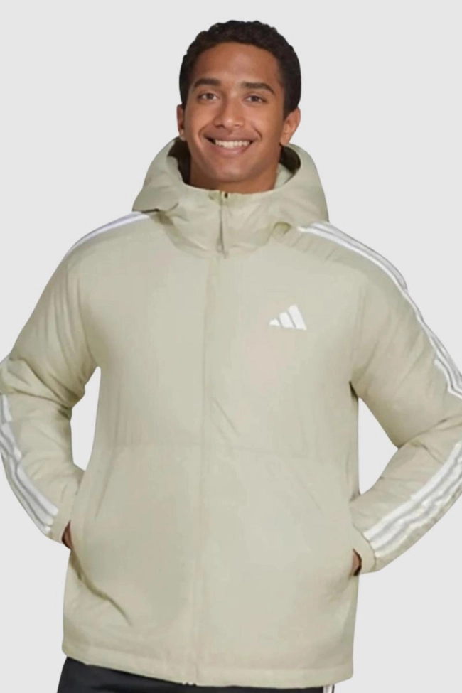 Produto Jaqueta Capuz Adidas Isolamento Essentials Três Listras Masculina Bege