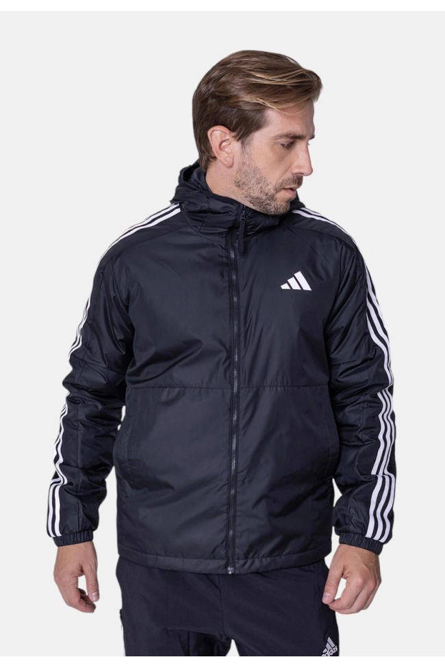 Produto Jaqueta Capuz Adidas Isolamento Essentials Três Listras Masculina Preta