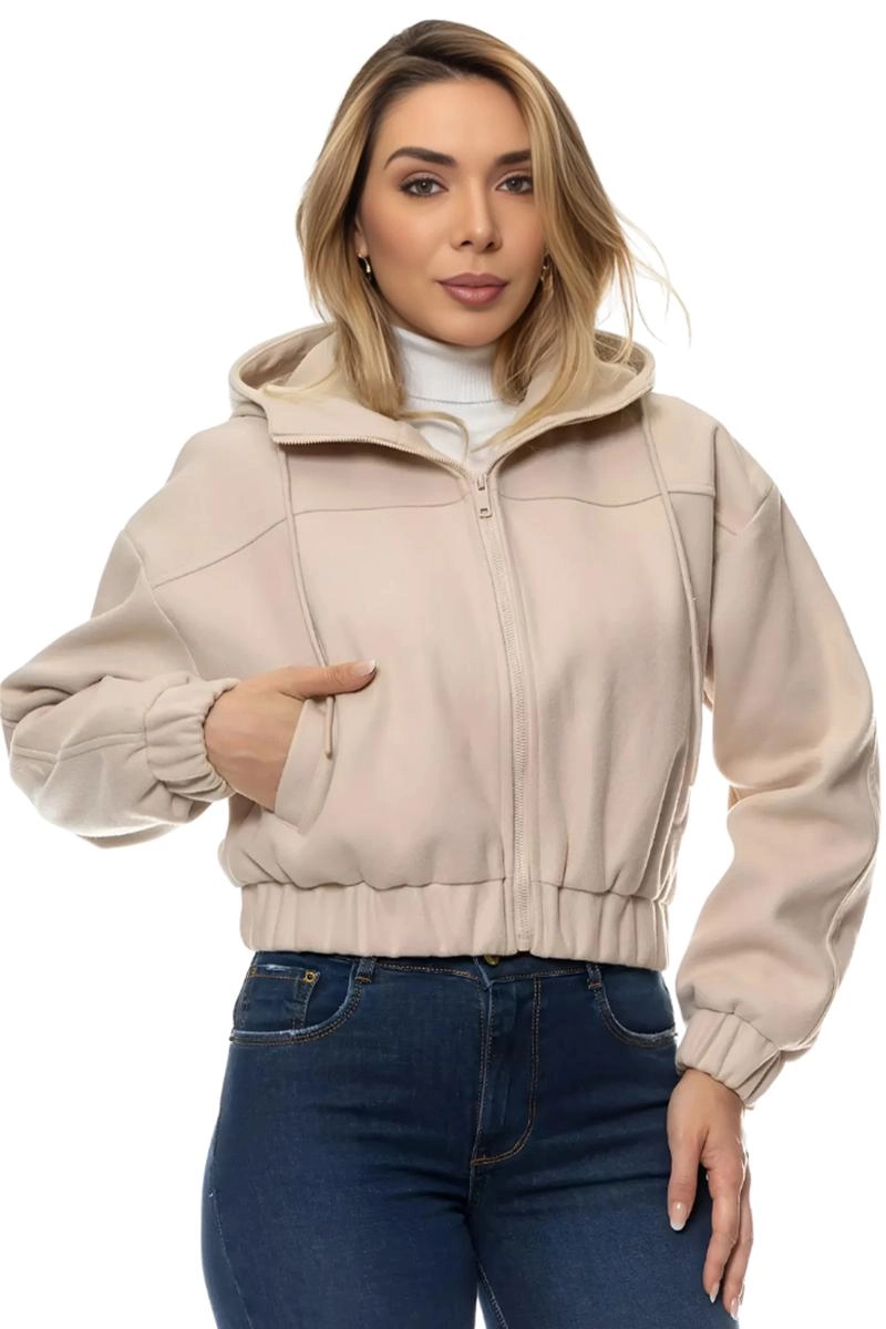 Produto Jaqueta Crocker Cropped Lã Batida Feminina Areia 