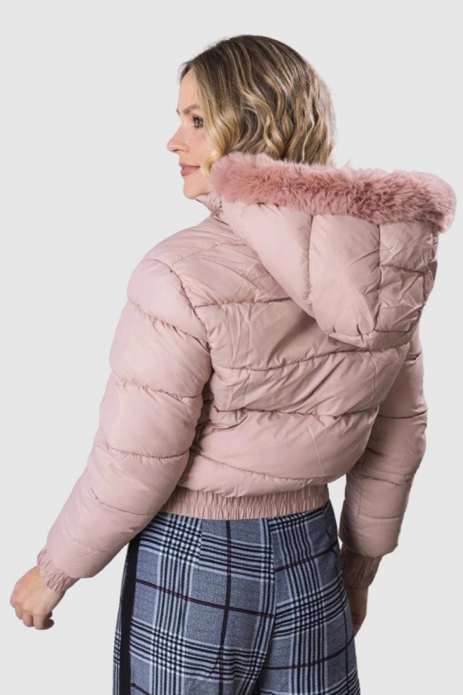 Produto Jaqueta Crocker Nylon Puffer Capuz Pelinhos Feminina Nude