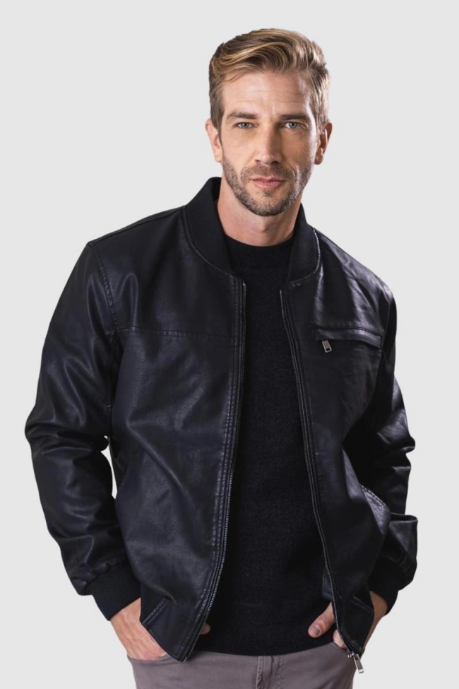 Produto Jaqueta Crocker PU Bolsos Laterais Masculina Preta