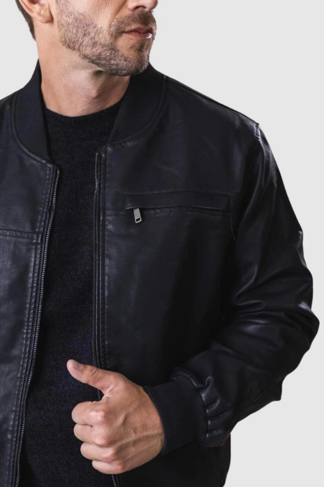 Produto Jaqueta Crocker PU Bolsos Laterais Masculina Preta