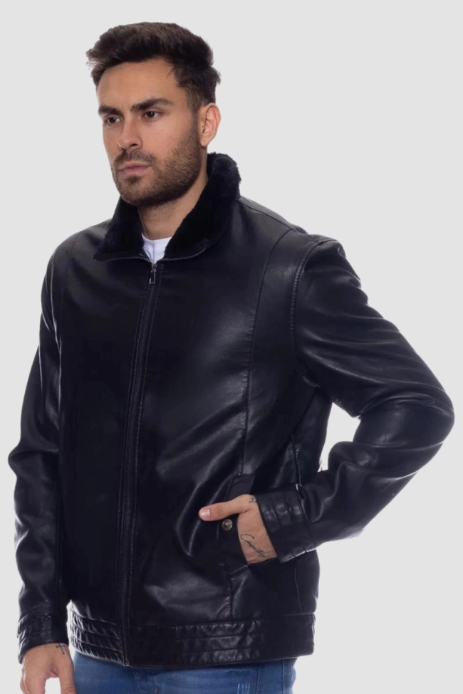 Produto Jaqueta Crocker Pu Gola Pelo Zíper Masculina Preto
