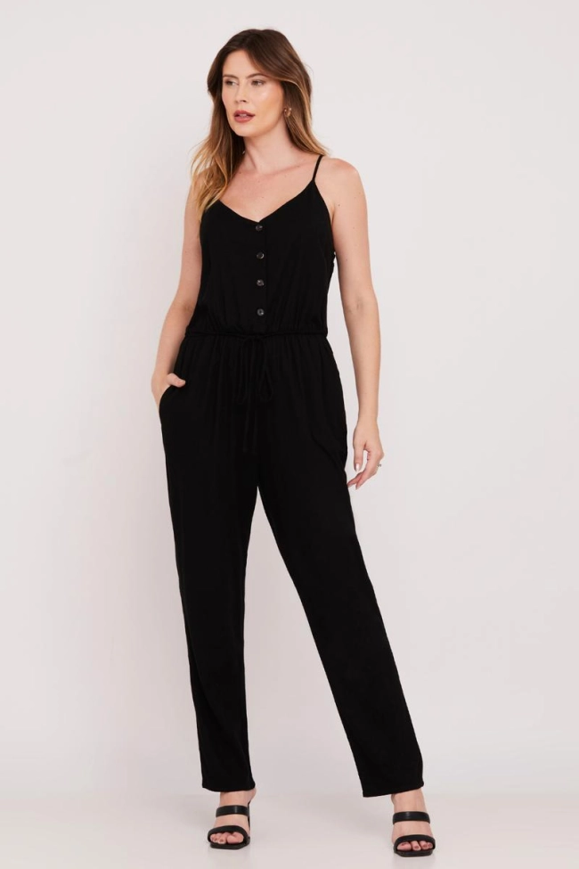 Produto Macacão Aishty Longo Sem Manga Feminino Preto