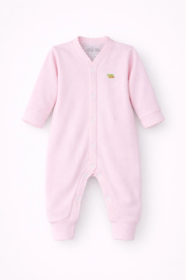 Produto Macacão Baby Duck Canelado Manga Longa Bebê Feminino Rosa