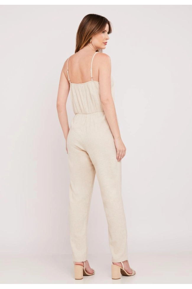 Produto Macacão Aishty Longo Sem Manga Feminino Bege Claro
