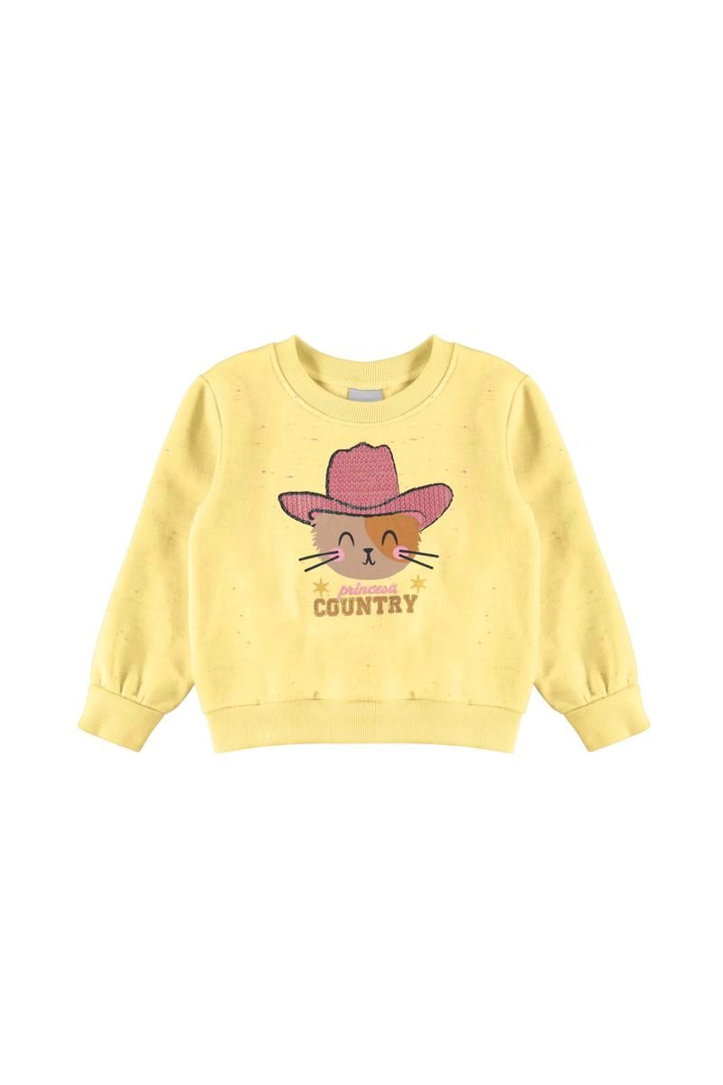 Produto Moletom Malwee Gato Cowboy Infantil Feminino Amarelo