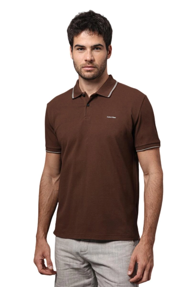 Produto Polo Calvin Klein Manga Curta Regular Masculino Marrom 