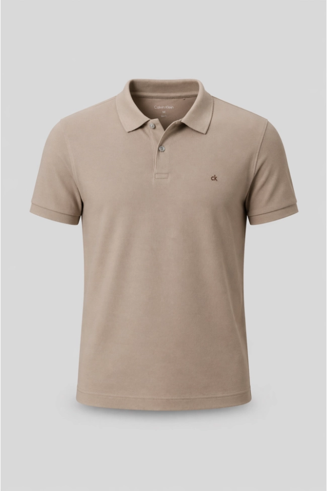 Produto Polo Calvin Klein Manga Curta Slim Fit Masculino Caqui Médio 