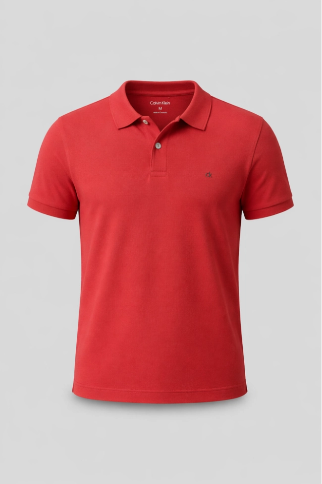Produto Polo Calvin Klein Manga Curta Slim Fit Masculino Vermelho 
