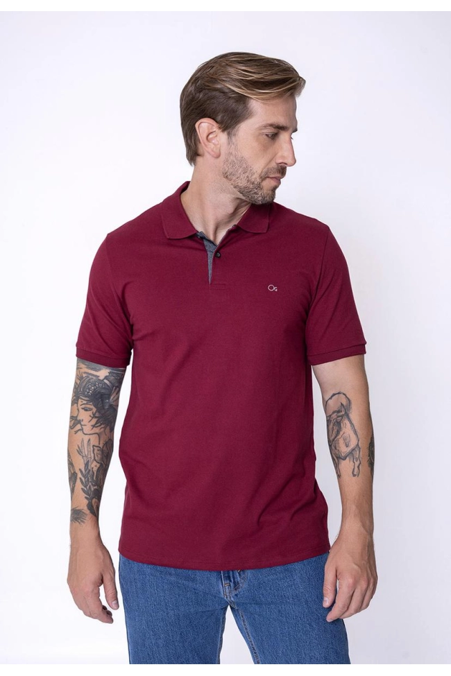 Produto Polo Ogochi Manga Curta Masculina Bordô