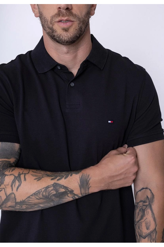 Produto Polo Tommy Hilfiger Manga Curta Masculina Preta