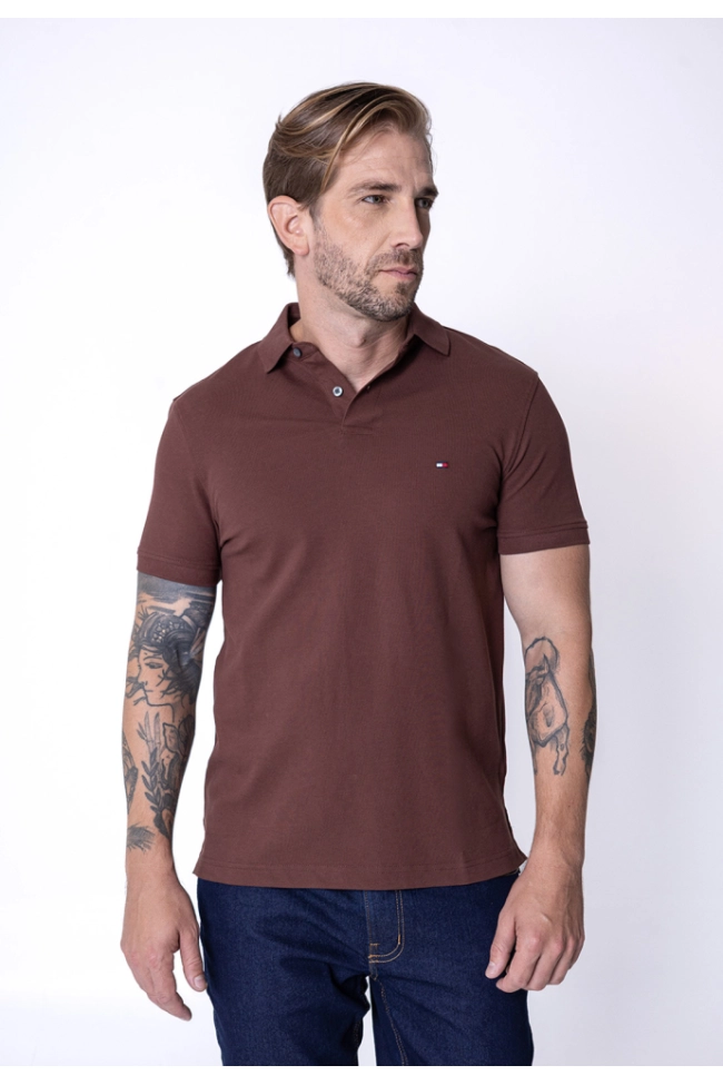 Produto Polo Tommy Hilfiger Manga Curta Masculino Marrom