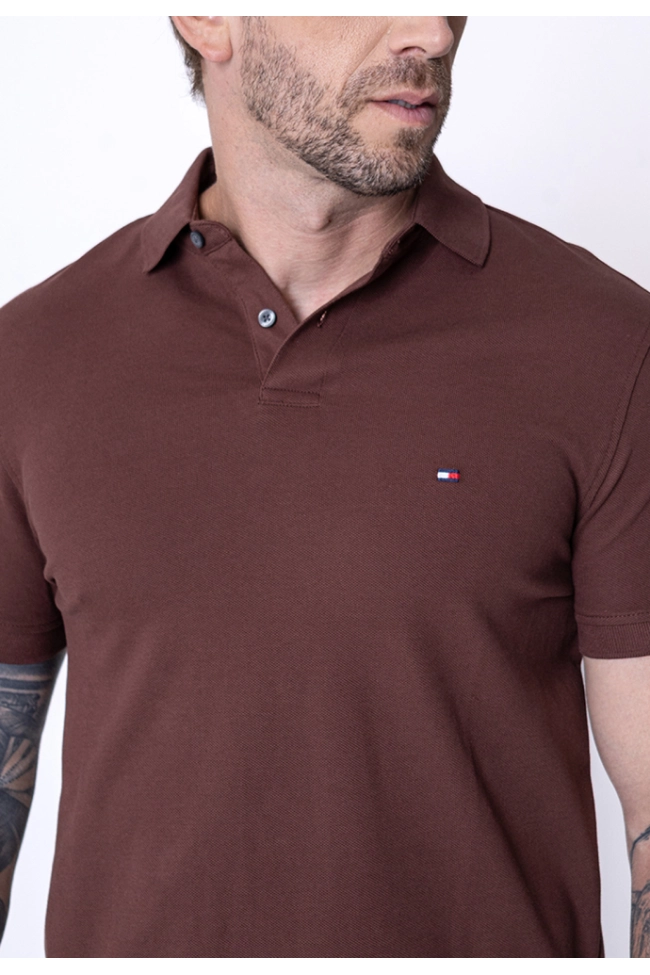 Produto Polo Tommy Hilfiger Manga Curta Masculino Marrom