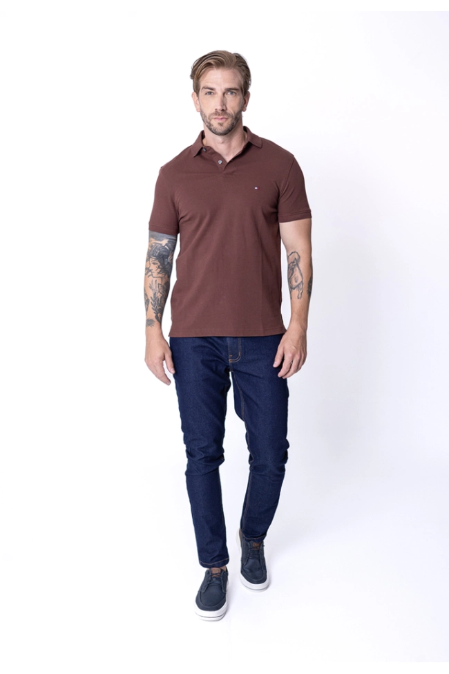 Produto Polo Tommy Hilfiger Manga Curta Masculino Marrom