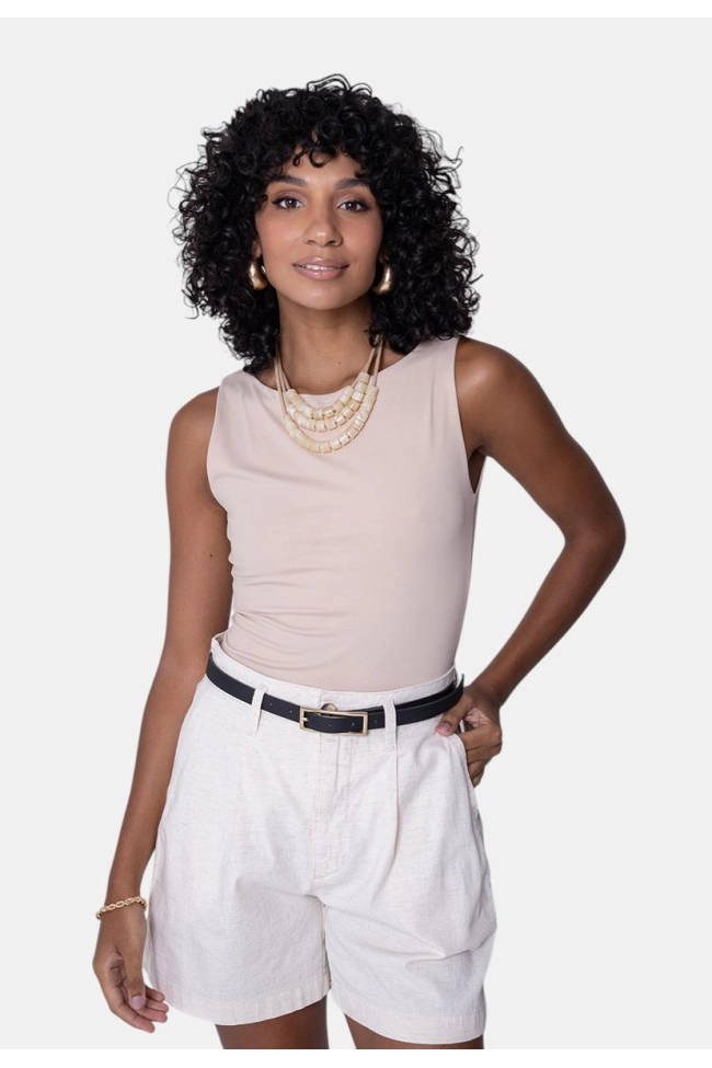 Regata Coqueta Básica Poliamida Feminina Bege Produto Regata Coqueta Básica Poliamida Feminina Bege