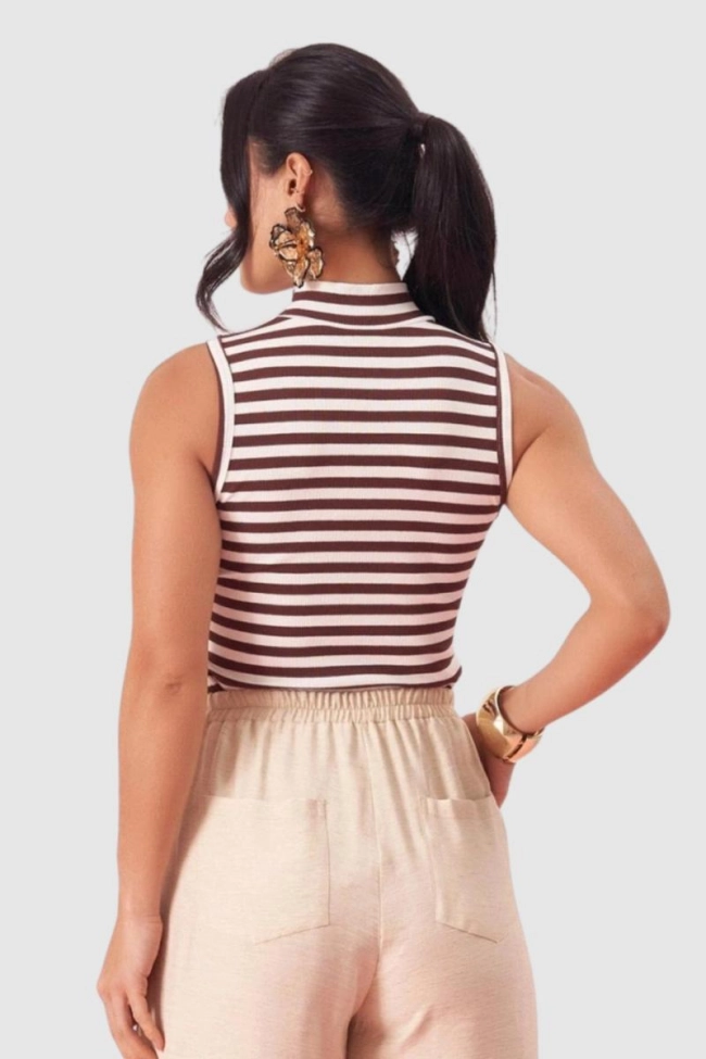 Produto Regata Coqueta Listrada Feminino Café 