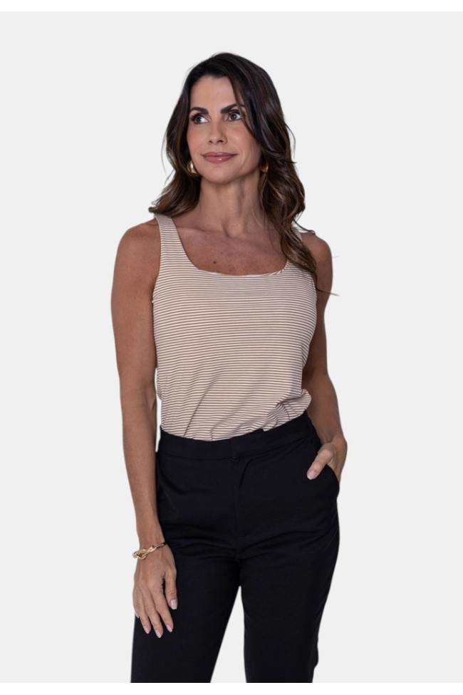 Produto Regata Gabip Listrada Feminina Off/Bege