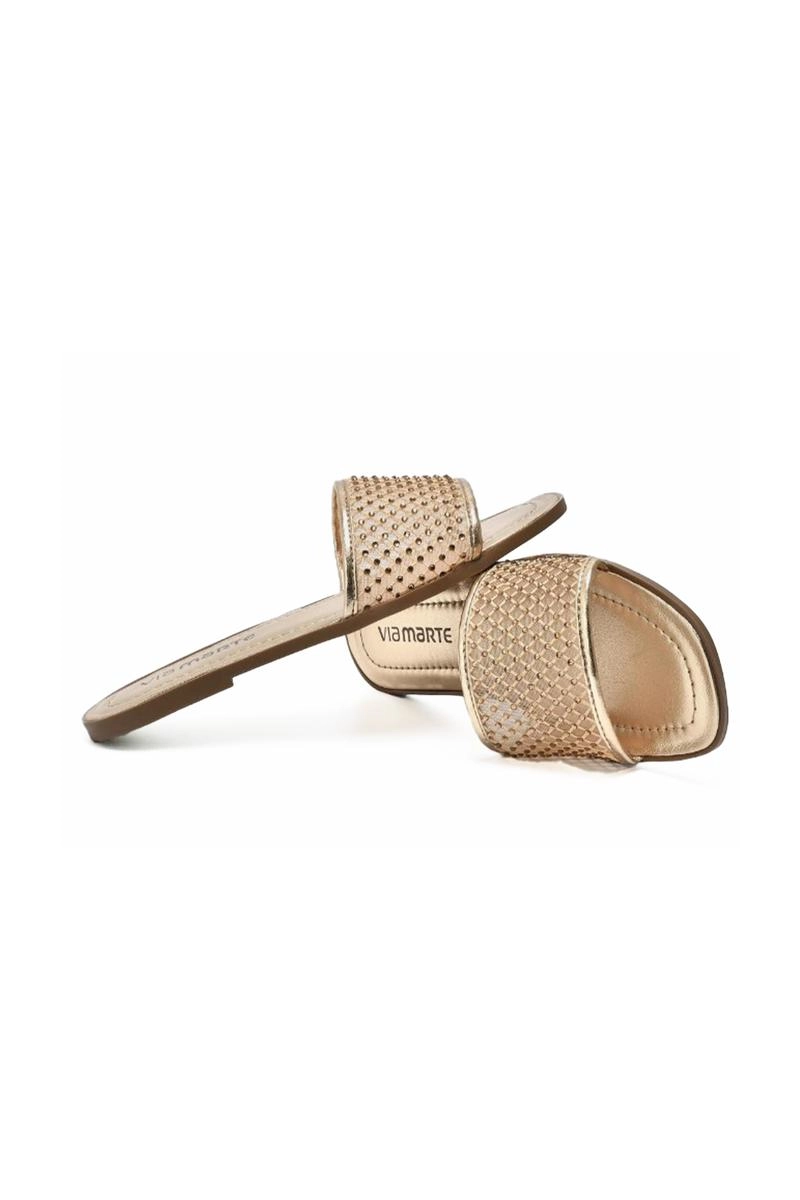 Sandália Rasteira Via Marte Brilho Feminina Gold Produto Sandália Rasteira Via Marte Brilho Feminina Gold
