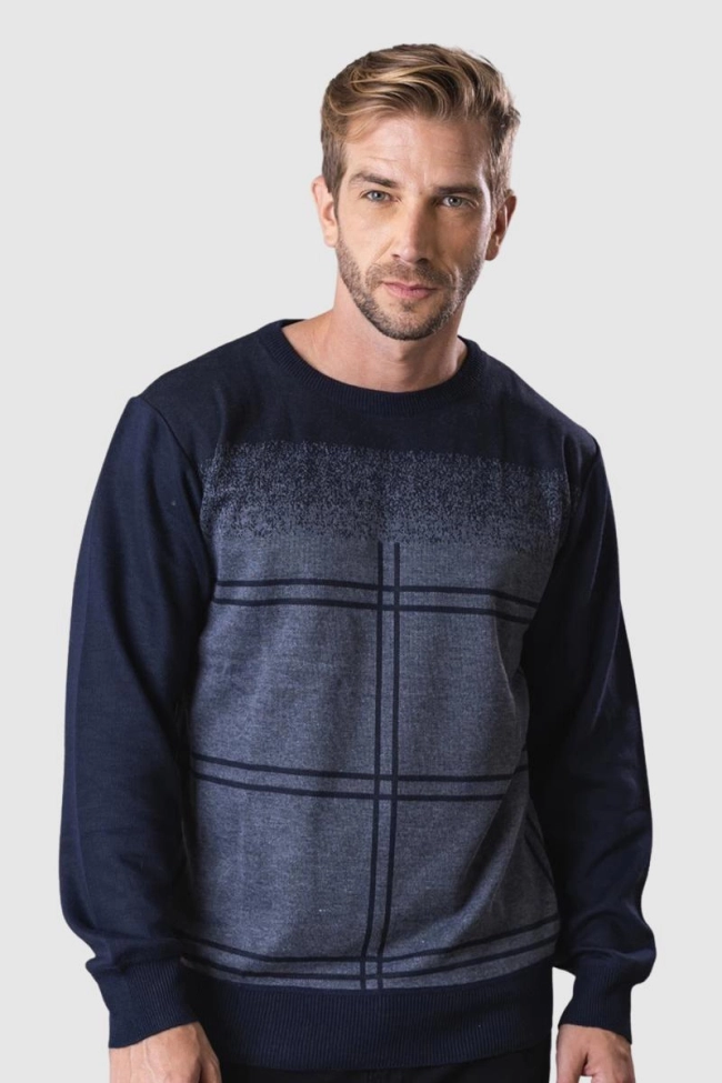 Produto Suéter Crocker Listrado Degradê Masculino Azul e Cinza