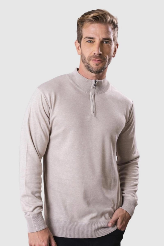Produto Suéter Crocker Meio Zíper Masculino Bege Melange