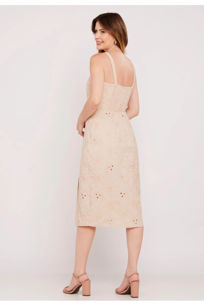 Produto Vestido Aishty Curto Sem Manga Feminin Bege Escuro 