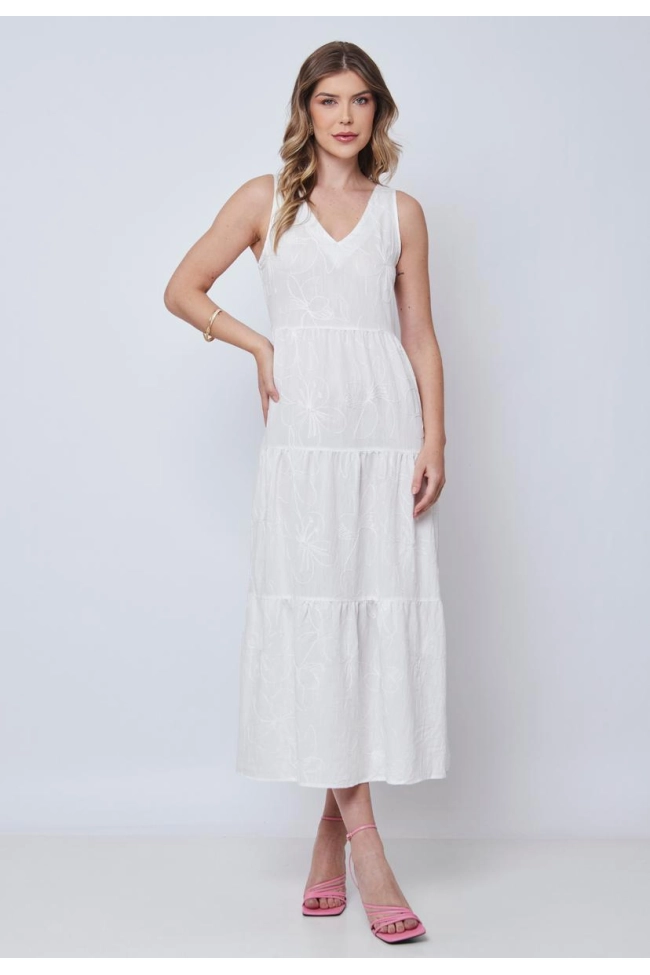 Produto Vestido Aishty Longo Sem Manga Feminino Branco 
