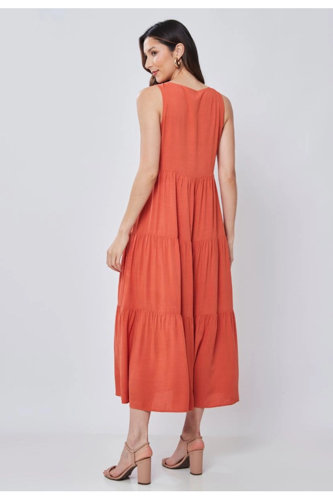 Produto Vestido Aishty Longo Sem Manga Feminino Terracota 