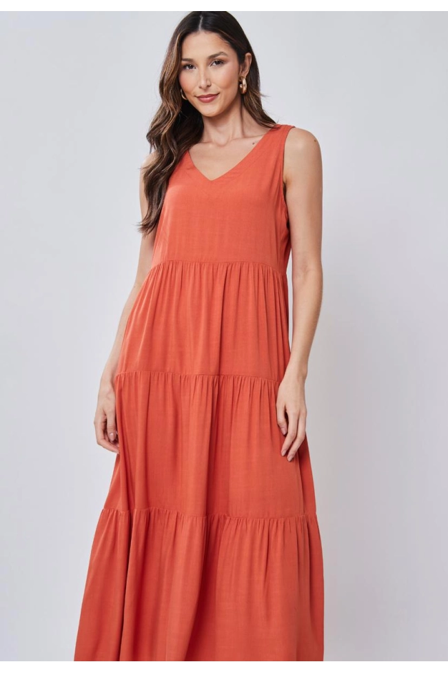 Produto Vestido Aishty Longo Sem Manga Feminino Terracota 