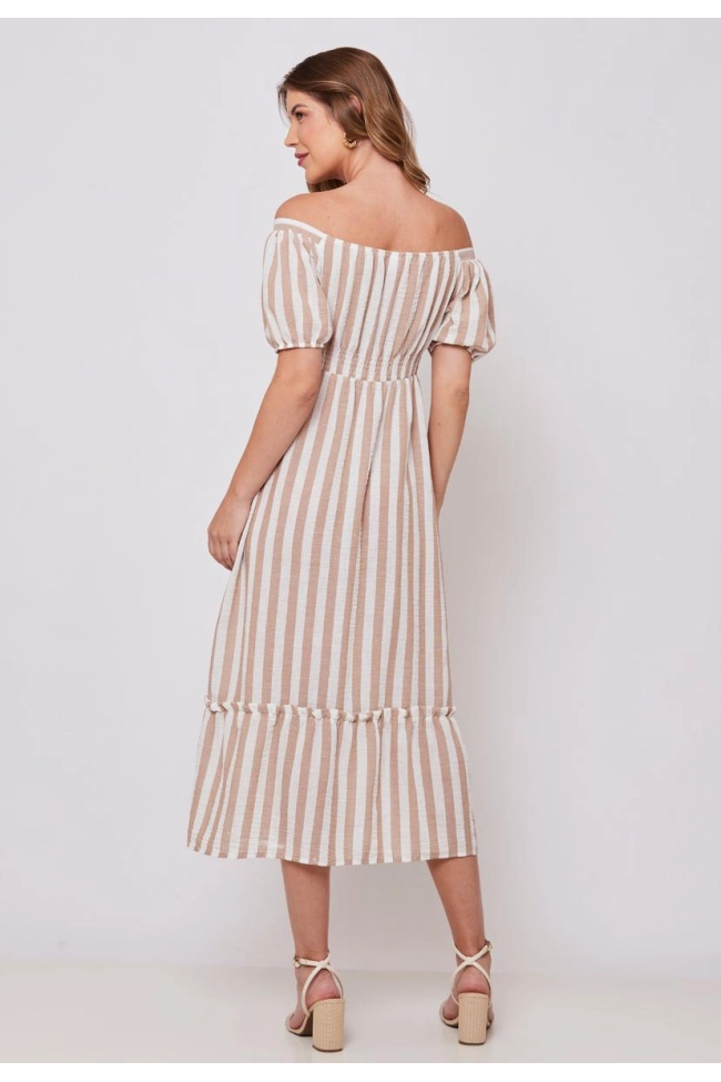 Produto Vestido Aishty Modi Manga Curta Feminino Marrom 