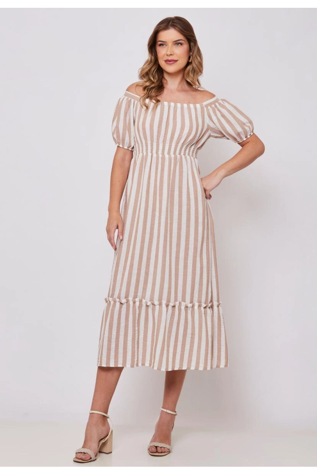 Produto Vestido Aishty Modi Manga Curta Feminino Marrom 