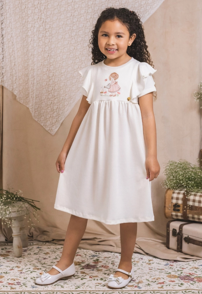 Vestido Coccinelle com Babados e Estampa Bordada Infantil Feminino Produto Vestido Coccinelle com Babados e Estampa Bordada Infantil Feminino