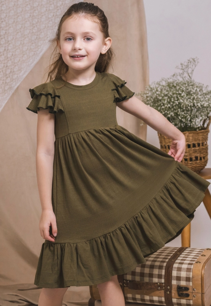 Vestido Coccinelle com Babados Infantil Feminino Verde Produto Vestido Coccinelle com Babados Infantil Feminino Verde